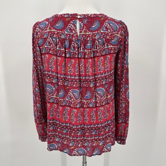 Loft Women's M Medium Floral Paisley Blouse Top Red & Blue Long Sleeve - Picture 3 of 5